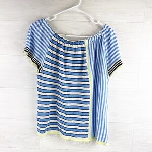 Lisa Todd Fringe Striped Off Shoulder Linen Top